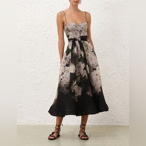 NEW Chic Black and White Floral Midi Dress